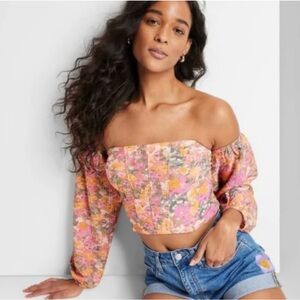 Floral balloon sleeve corset top